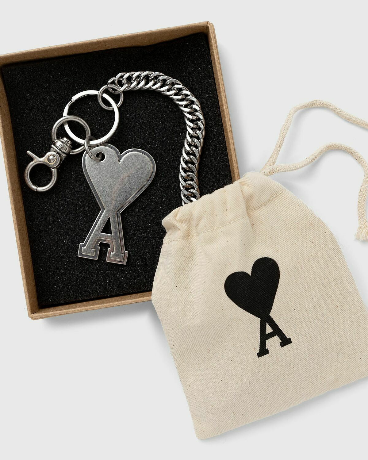 AMI PARIS UNISEX SILVER KEYCHAINS - AMI PARIS - KEYCHAINS