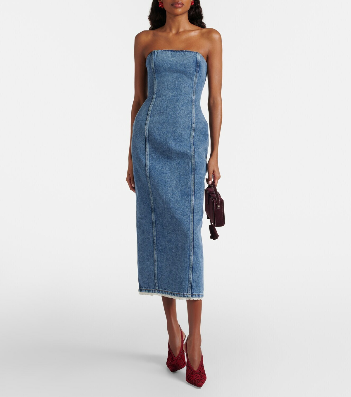 Magda Butrym Crochet-trimmed denim midi dress
