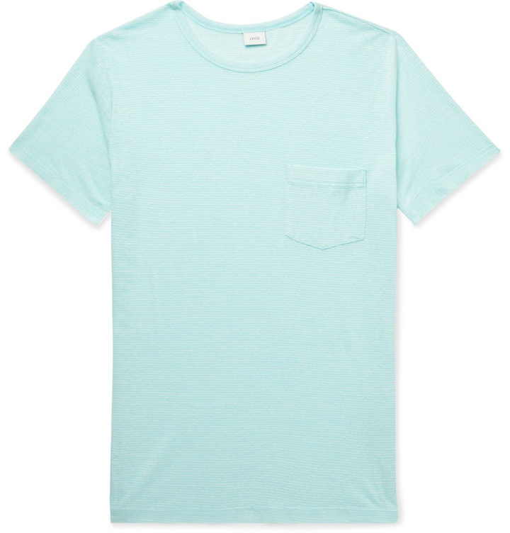 Photo: Onia - Chad Striped Linen-Blend T-Shirt - Blue