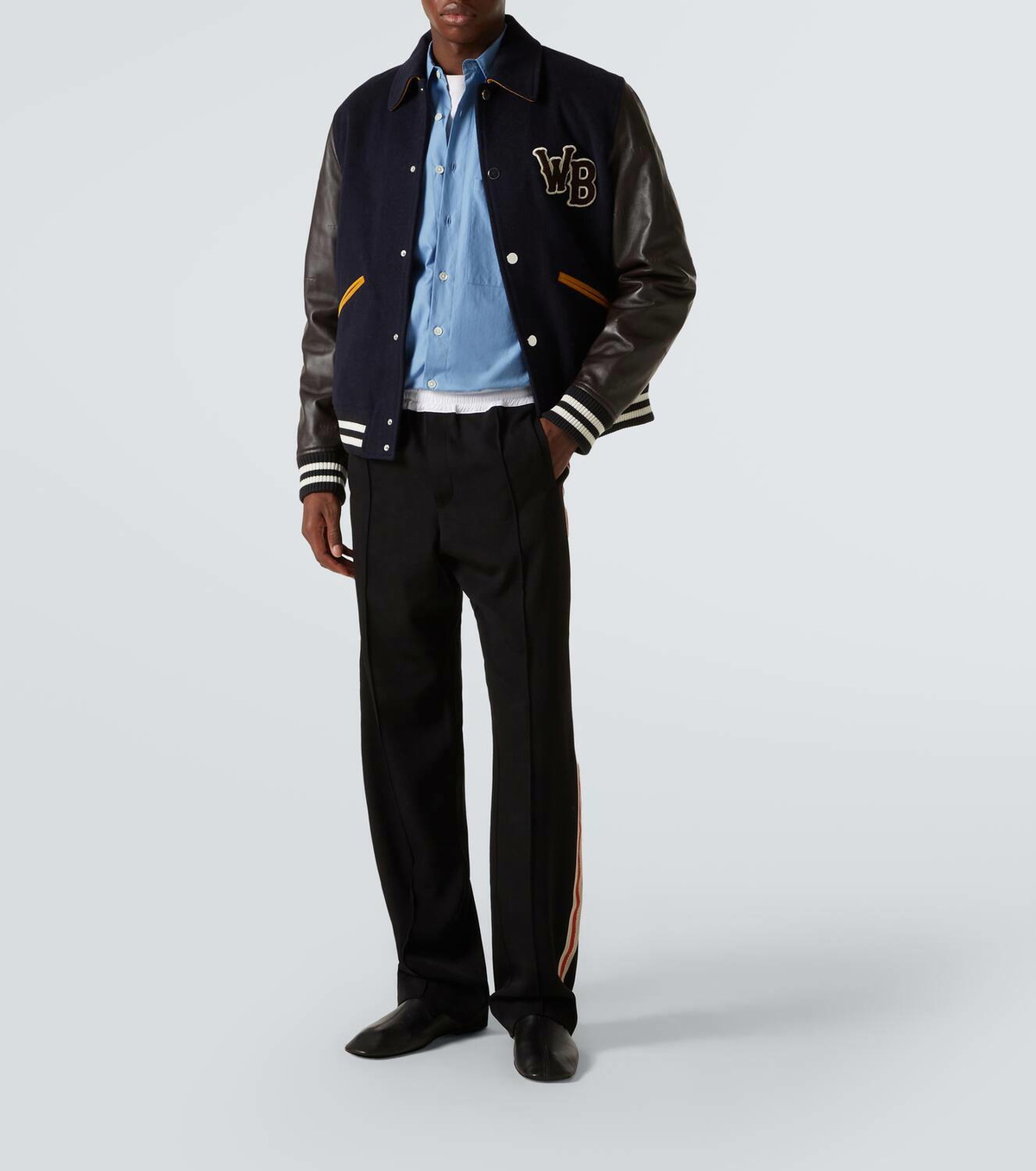 [わい]WALES BONNER Varsity Jacket WALES BONNER Logo-Appliquéd Leather and Brushed Wool-Blend