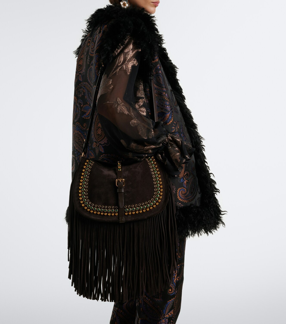 Etro Pony Medium studded suede shoulder bag