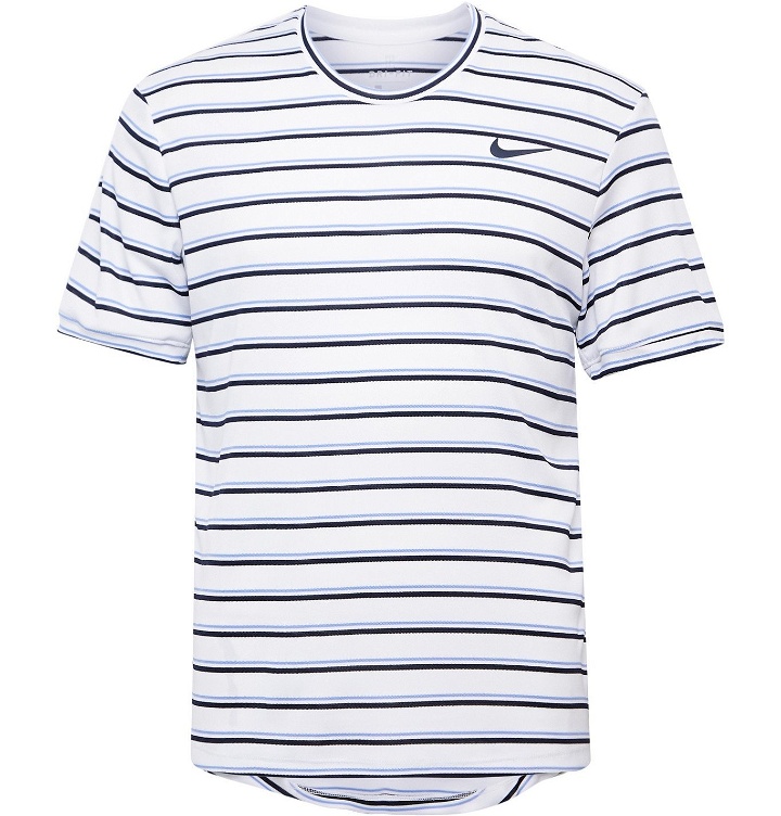 Photo: Nike Tennis - NikeCourt Striped Dri-FIT Tennis T-Shirt - White