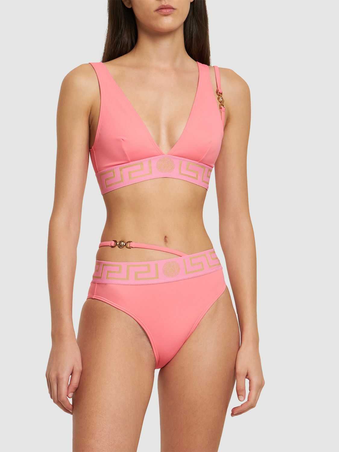 【VERSACE】Greca ライクラ ビキニ トップ☆関税込 VERSACE Greca Logo Bikini Top with strap Versace