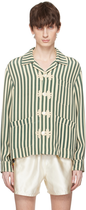 Photo: Bode Green & Off-White Soda Stripe Trillium Shirt