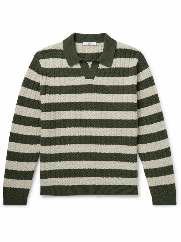 Photo: Mr P. - Striped Cable-Knit Wool Polo Shirt - Green