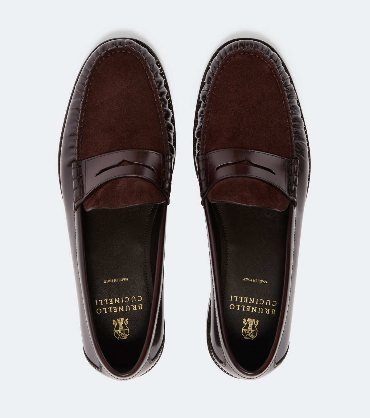 Brunello Cucinelli Suede-paneled leather penny loafers