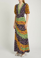 LA Double J Marlene Floral-print Silk Maxi Dress Yellow