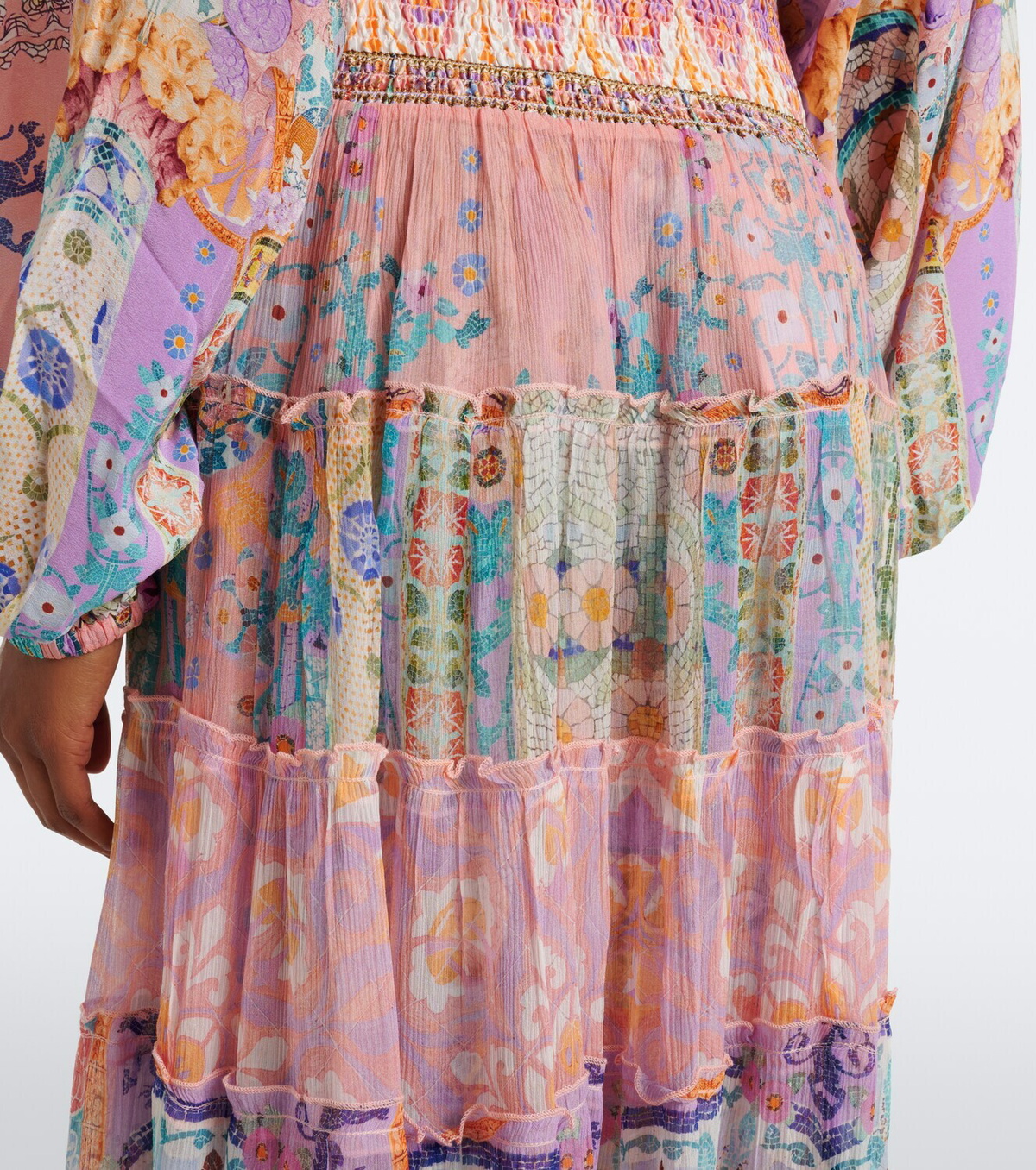 Camilla Printed tiered silk maxi skirt