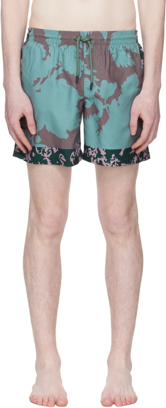 Photo: Dries Van Noten Blue & Green Printed Swim Shorts
