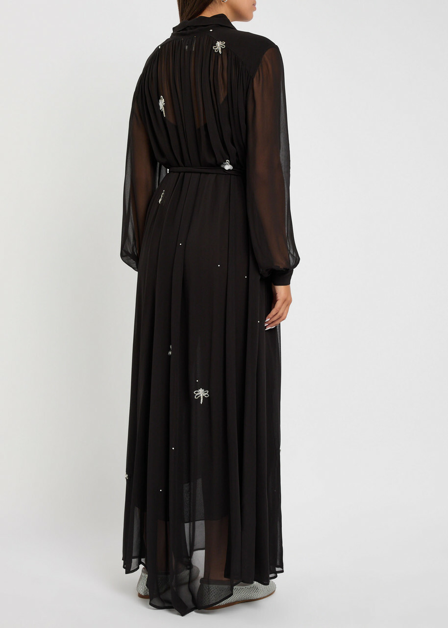Forte_forte Embellished Chiffon Midi Shirt Dress Black