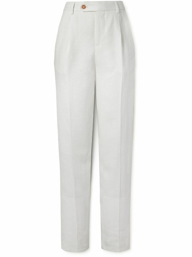Photo: Brunello Cucinelli - Slim-Fit Straight-Leg Pleated Linen-Twill Suit Trousers - White