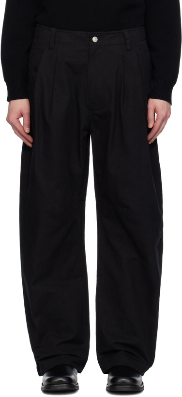 Photo: AFTER PRAY Black Curved Two Tuck Cotton Trousers