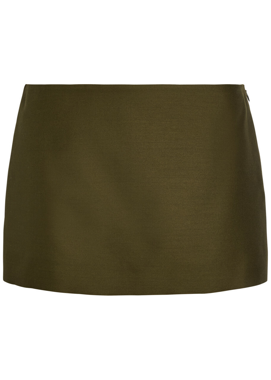 Khaite Jett Wool and Silk-blend Mini Skirt Khaki