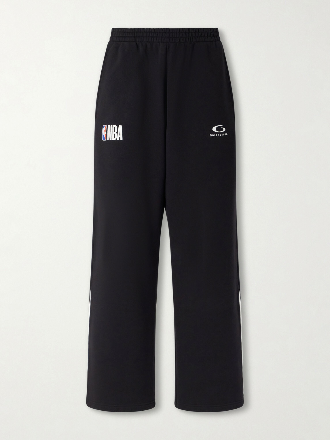 Balenciaga - NBA Wide-Leg Logo-Embroidered Cotton-Jersey Sweatpants - Black