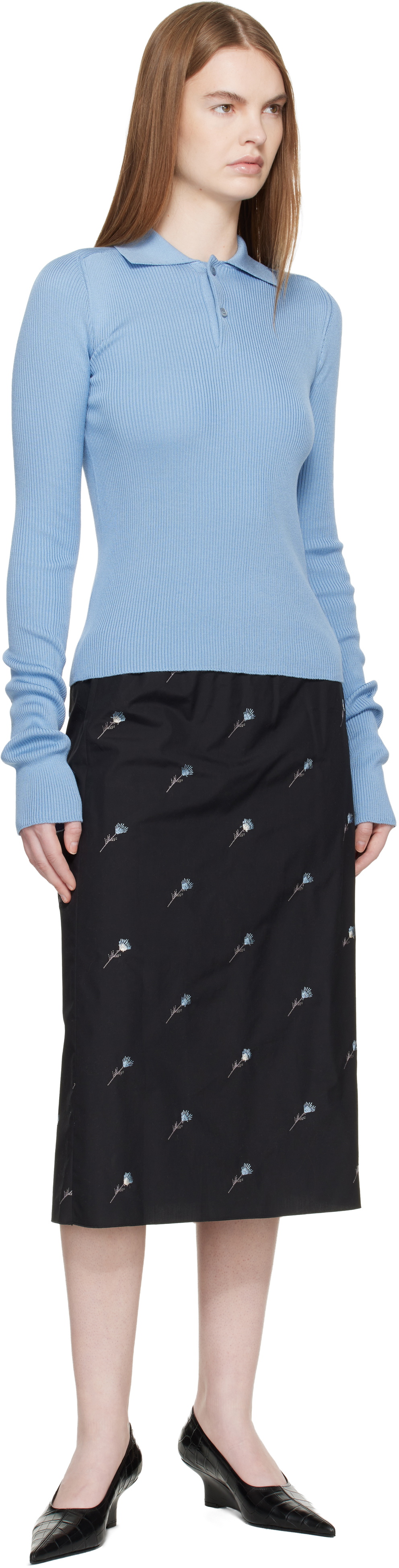 Rier Black Pop Flowers Midi Skirt
