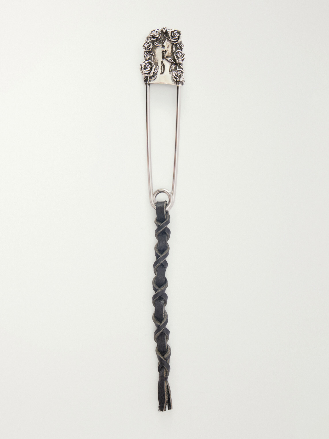 Enfants Riches Déprimés - Oversized Safety Pin Leather-Trimmed Sterling Silver Keyring