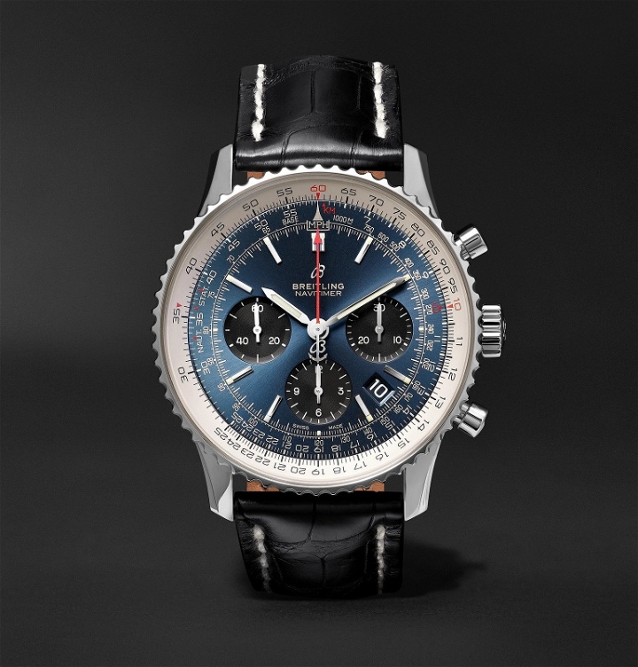 Photo: Breitling - Navitimer 1 B01 Chronometer 43mm Stainless Steel and Alligator Watch, Ref. No. AB0121211C1P1 - Blue