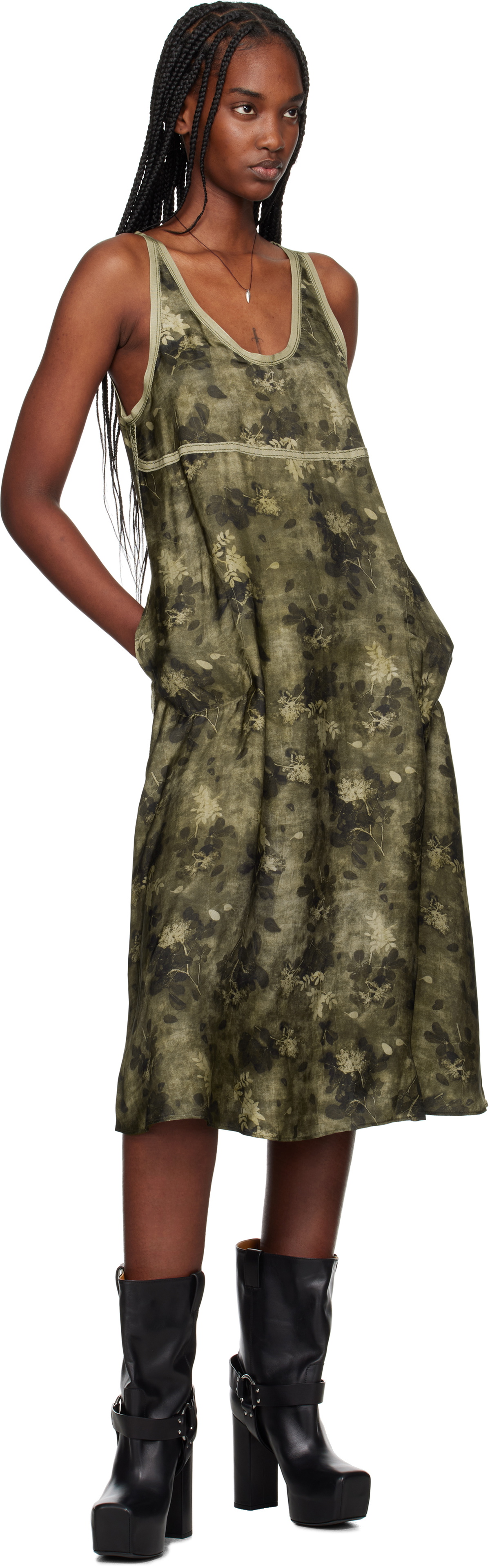 R13 Green Taped Tank Midi Dress.