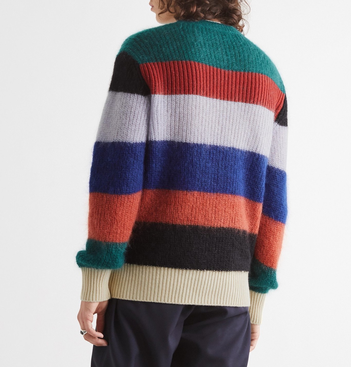 Striped logo intarsia 2024 mohair wool blend sweater