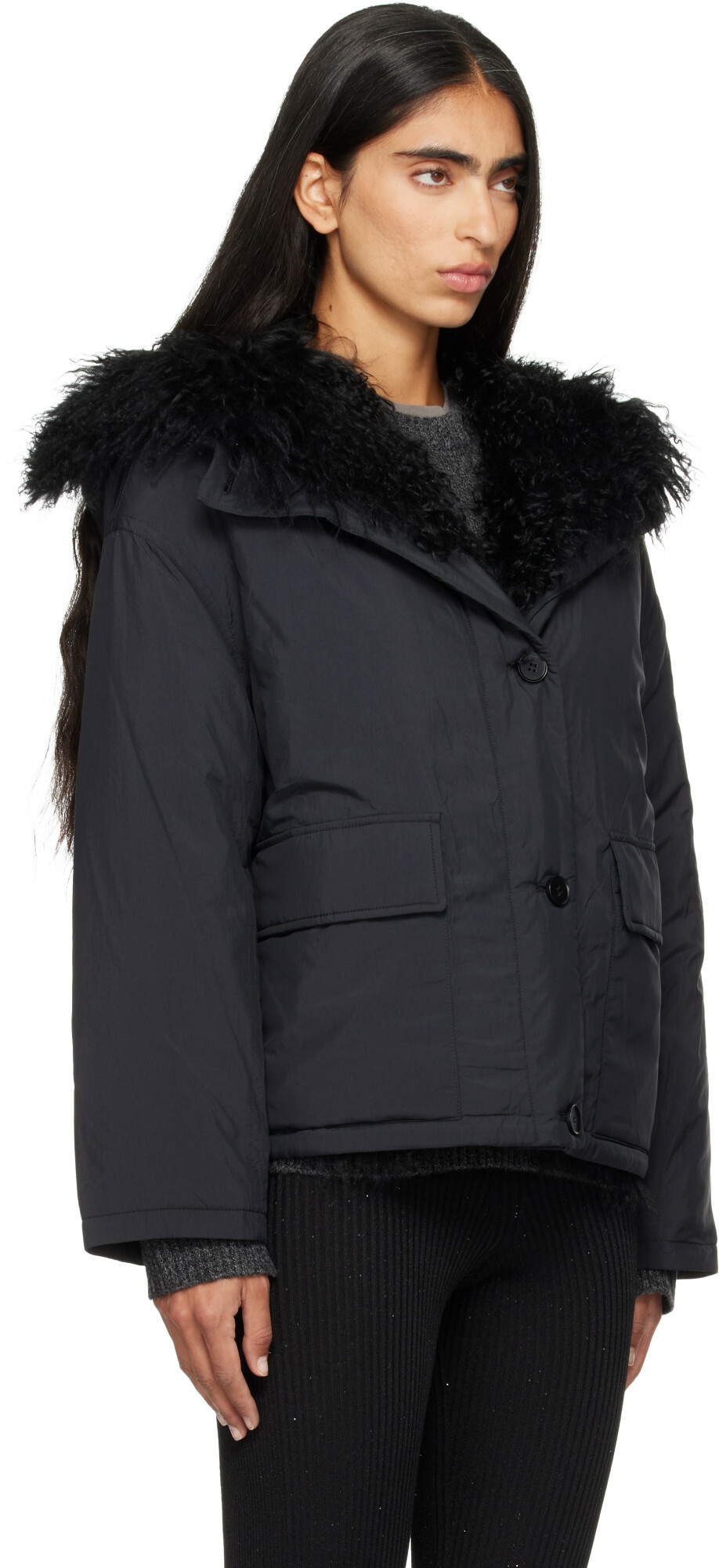 Yves Salomon Black Short Down Jacket