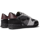 Valentino - Valentino Garavani Rockrunner Camouflage-Print Stretch-Knit, Leather and Suede Sneakers - Gray