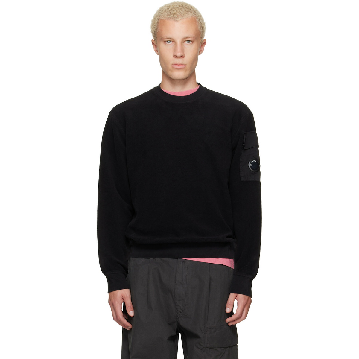 C.P. Company Black Crew Neck Brushed Emerized Diagonal Fleece Sweatshirt