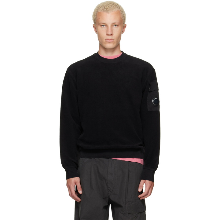 Photo: C.P. Company Black Crew Neck Brushed Emerized Diagonal Fleece Sweatshirt