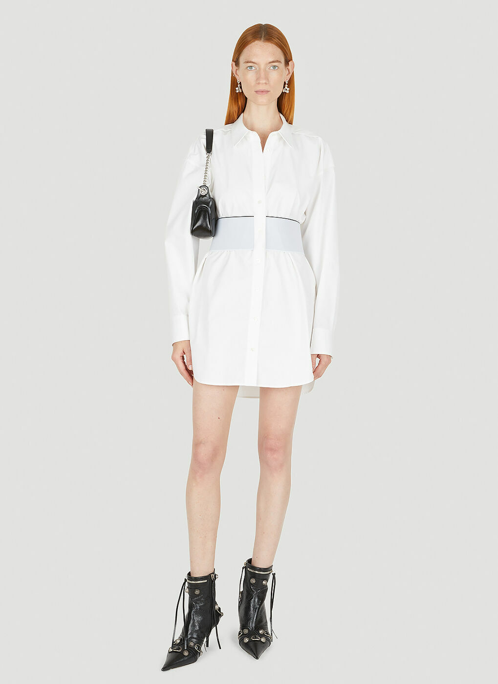 Logo Jacquard Waist Shirt Dress in White Alexander Wang