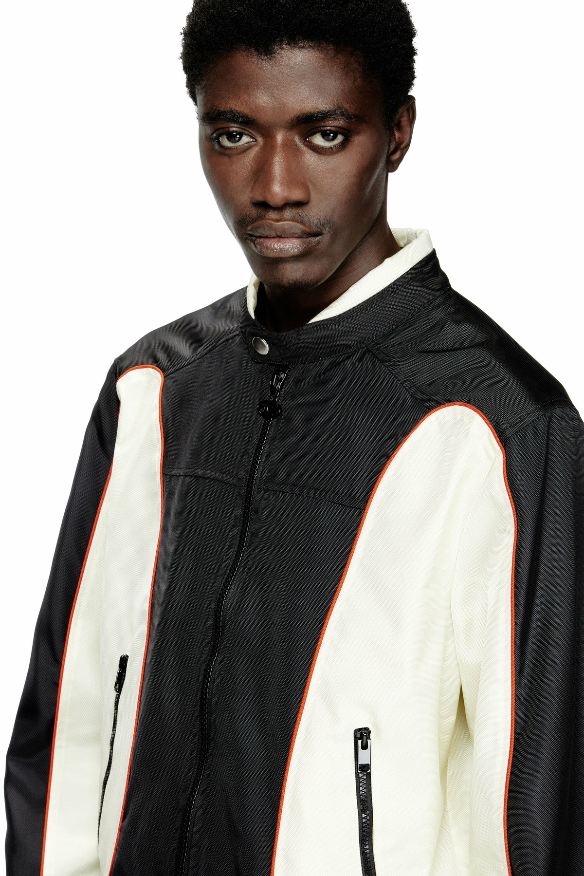 Diesel Colour-block biker jacket with piping - Jackets Mens in To Be Defined