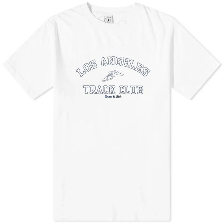 Photo: Sporty & Rich Track Club T-Shirt in White/Navy
