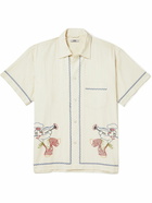 BODE - Camp-Collar Embroidered Herringbone Linen and Cotton-Blend Shirt - White