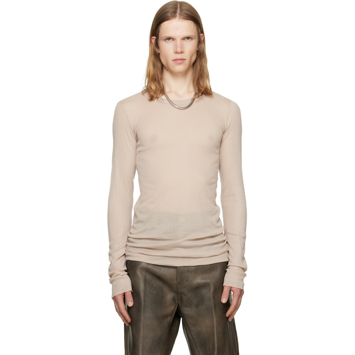 Rick Owens Taupe Tower Rib LS T-shirt