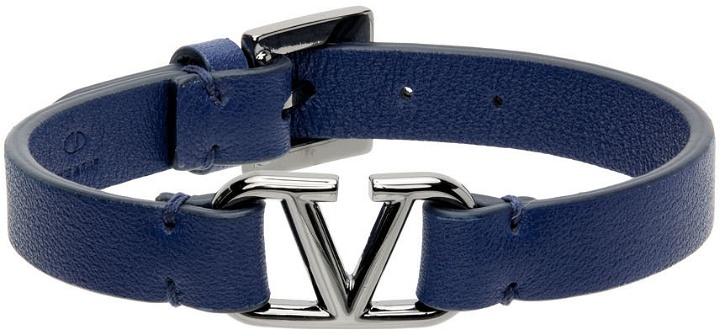 Photo: Valentino Garavani Navy Calfskin VLogo Signature Bracelet