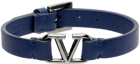Valentino Garavani Navy Calfskin VLogo Signature Bracelet