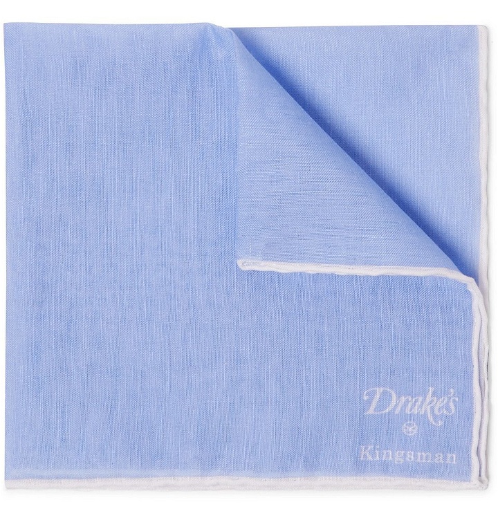 Photo: Kingsman - Drake's Linen and Cotton-Blend Pocket Square - Light blue