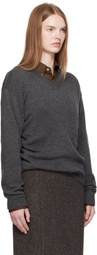 AURALEE Gray Light Cashmere Knit V-Neck Sweater