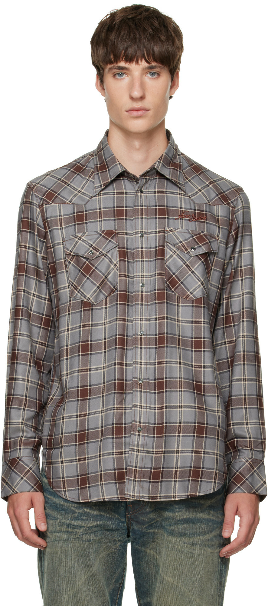 Acne Studios Gray Flannel Check Button-Up Shirt