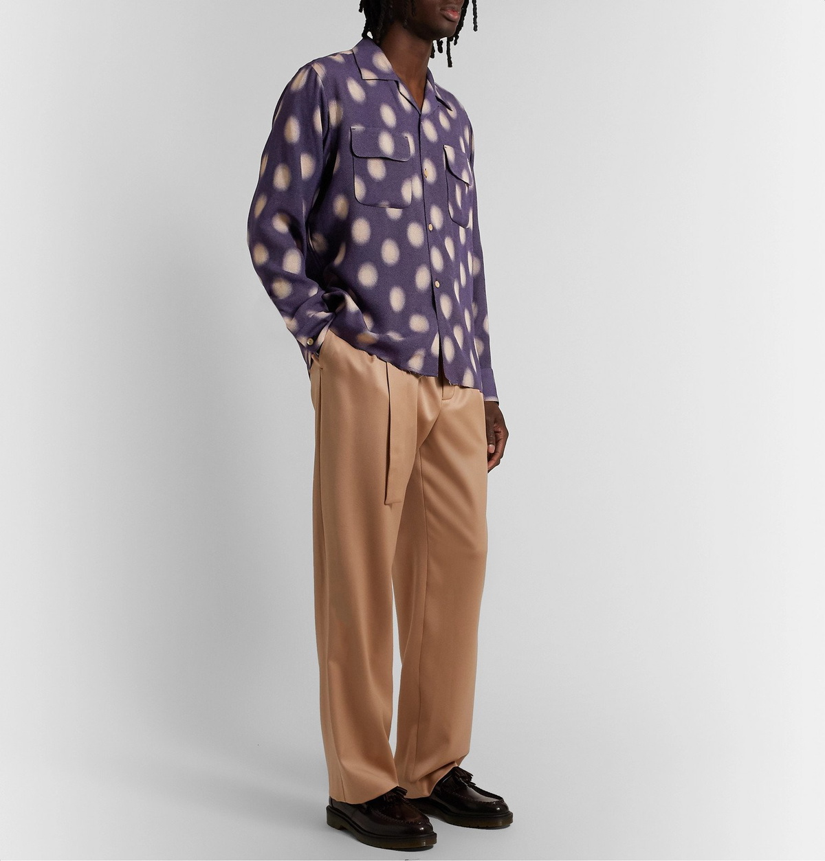 Needles - Camp-Collar Polka-Dot Crepe Shirt - Purple Needles