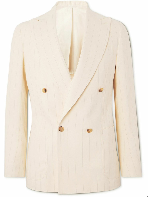 Photo: De Petrillo - Double-Breasted Pinstriped Cotton and Linen-Blend Blazer - Neutrals