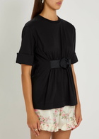 Simone Rocha Gathered Floral-appliquéd Cotton T-shirt Black