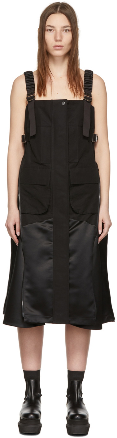 Sacai Black Grosgrain Mix Mid-Length Dress Sacai