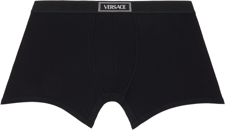 Photo: Versace Black Cotton Ribbed Long Boxer Briefs