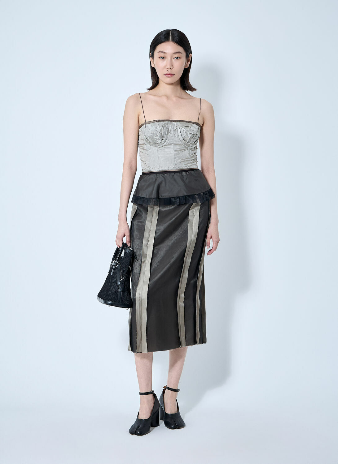 Maison Margiela Contrast Panel Silk Midi Dress