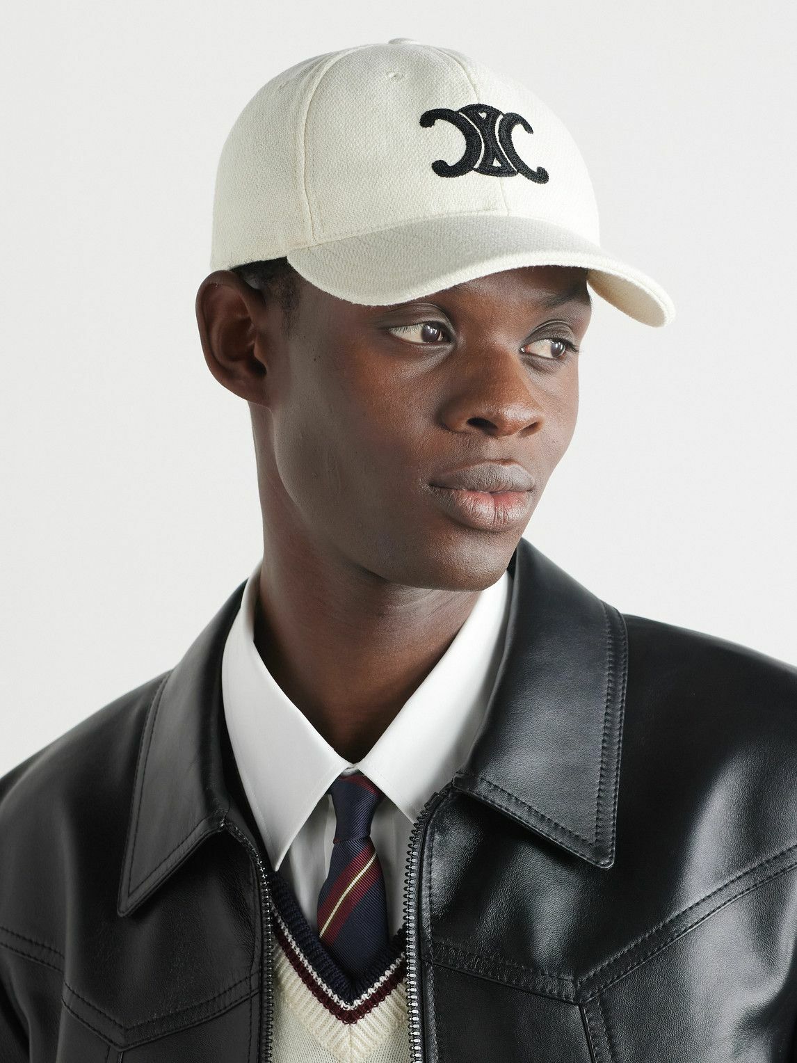 CELINE - Triomphe Logo-Embroidered Wool-Blend Baseball Cap - Neutrals