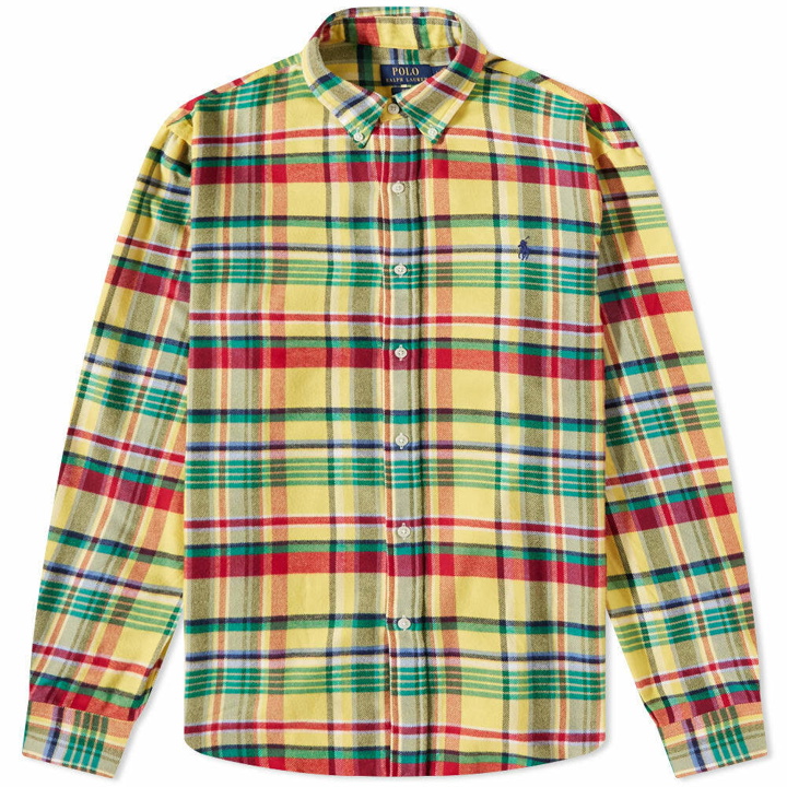Photo: Polo Ralph Lauren Men's Button Down Plaid Flannel Shirt in Yellow/Red Multi