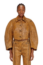 Diesel Cropped cocoon jacket in crackle leather - Leather jackets Womens in Brown