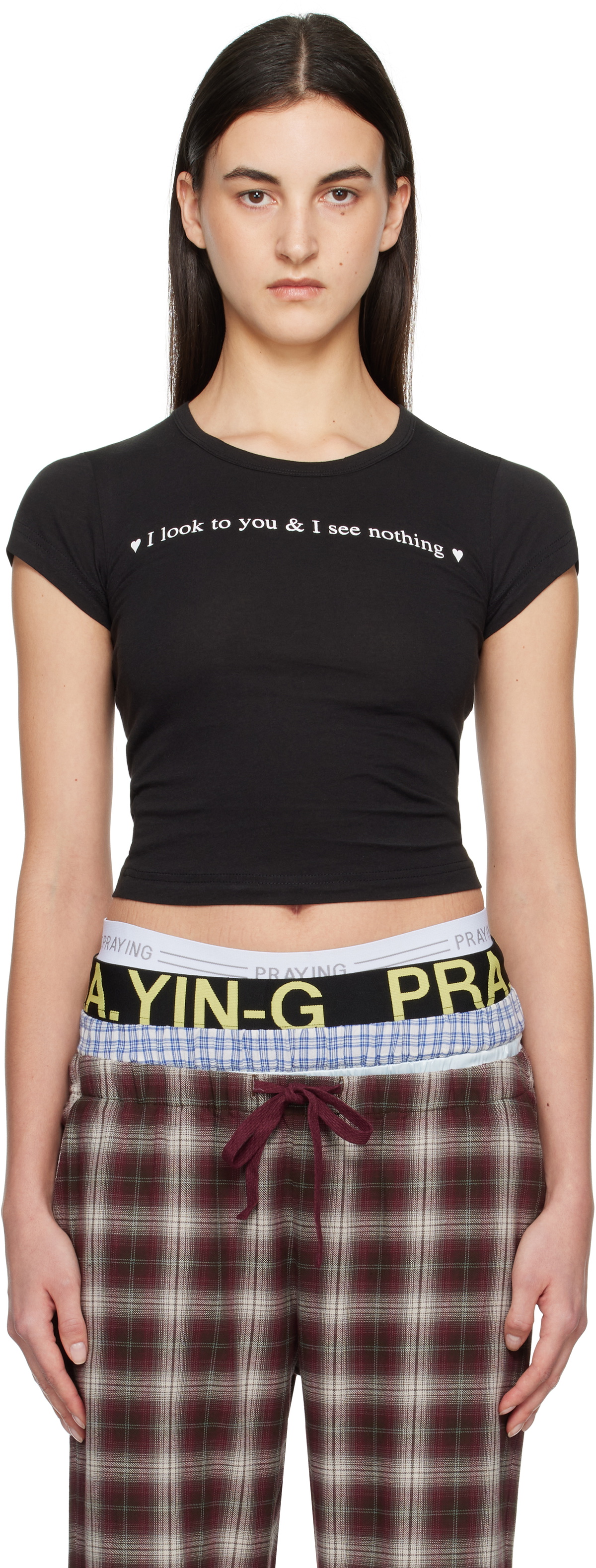 【PRAYING】GODS FAVORITE RHINESTONE CROP TEE (BLACK) PRAYING Ssense Exclusive 'God's Favorite' Crop Rhinestone T