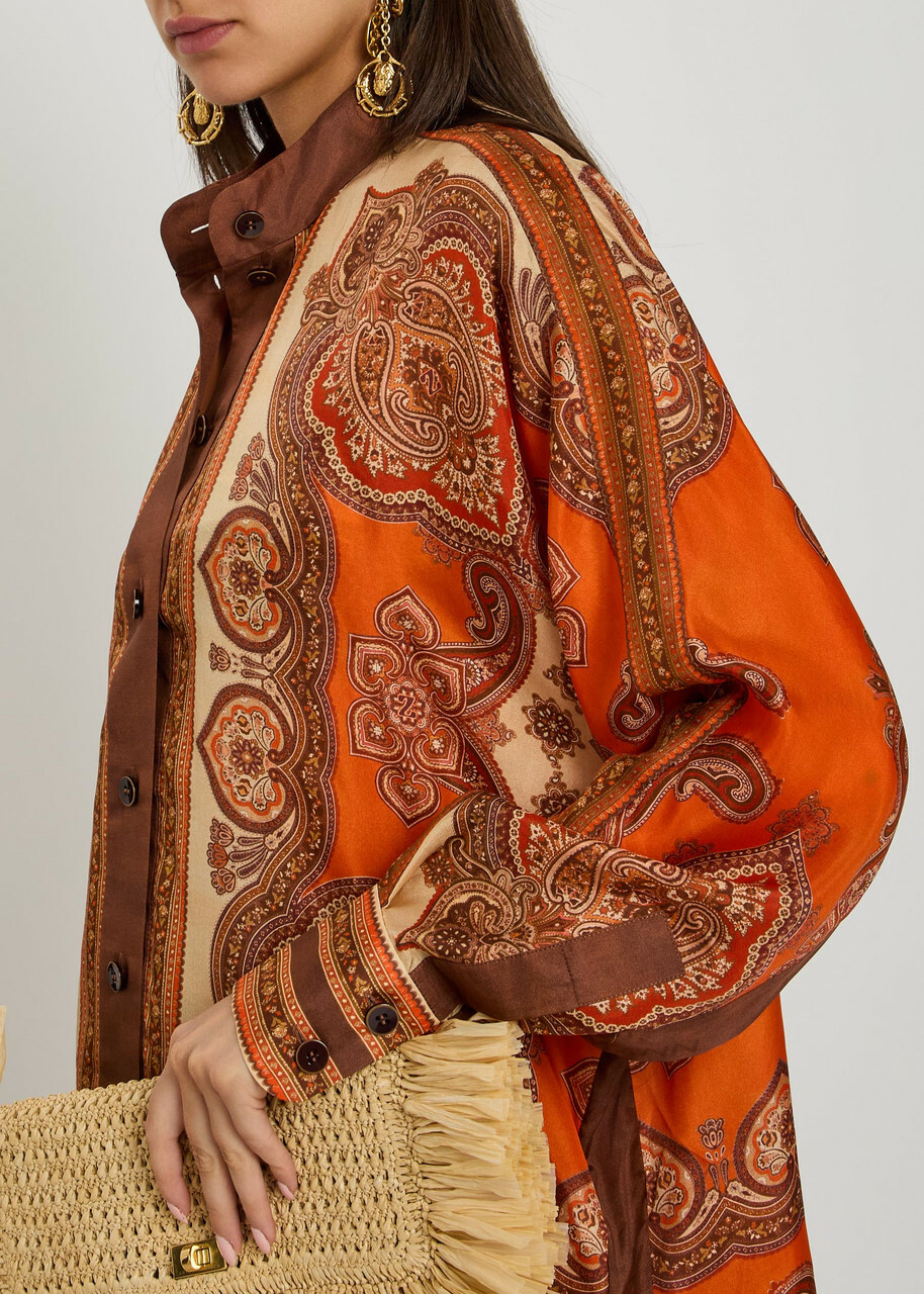 Zimmermann Mohon Printed Silk Shirt Orange