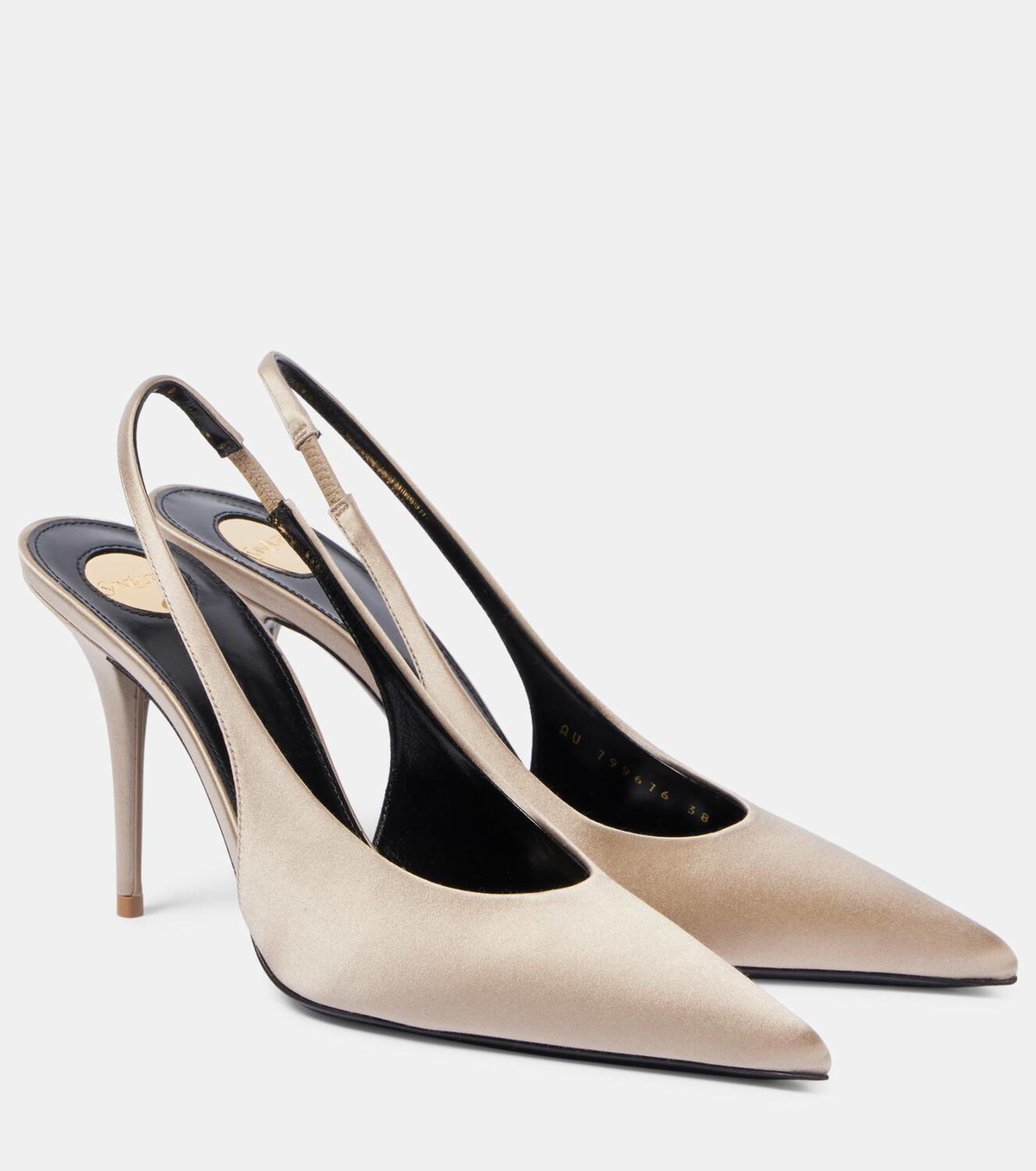 【送料込】Saint Laurent_110 satin crepe slingback pumps L'Entracte 110 satin crêpe slingback pumps in gold - Saint