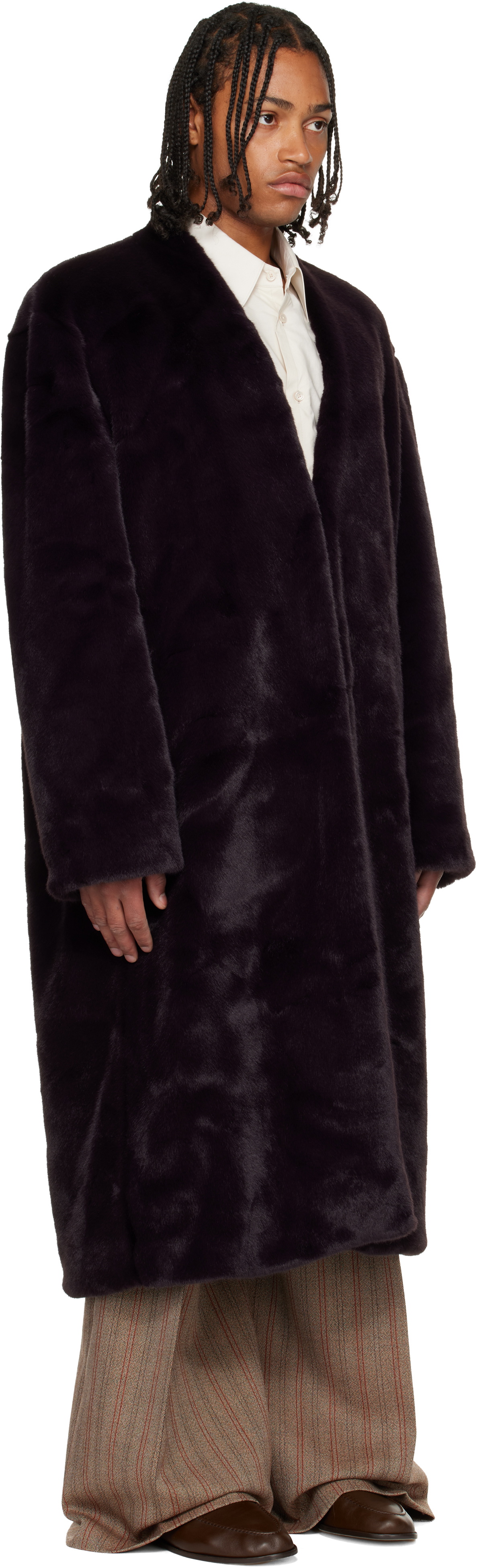 Casablanca Burgundy Shawl Faux-Fur Coat